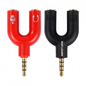 TaffSTUDIO Splitter Audio Shape U 3.5mm ke Headphone & Mic - K0650 - Red - 4