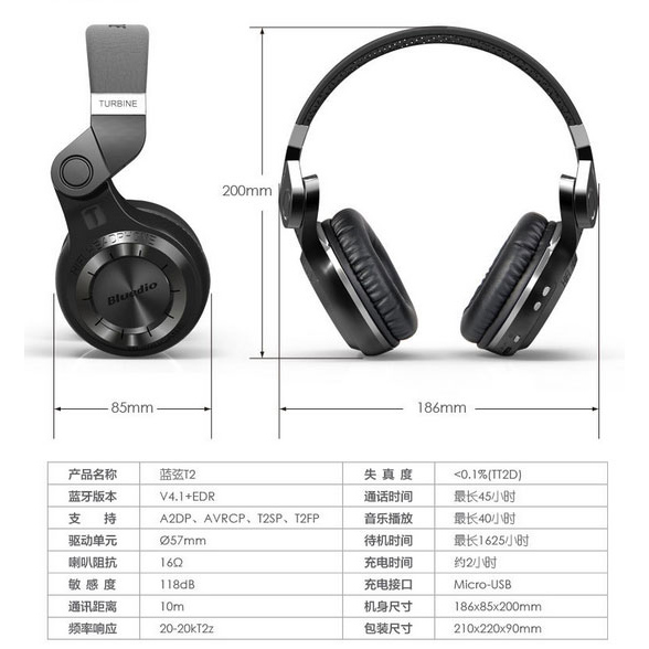 Bluedio T2 Turbine Wireless Bluetooth Headphones - Black -  JakartaNotebook.com