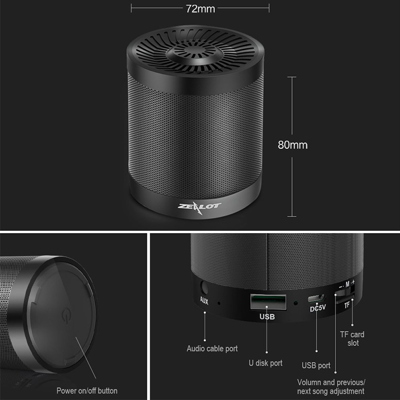Zealot Mini Portable Bluetooth Speaker Super Bass - Black - 2 .