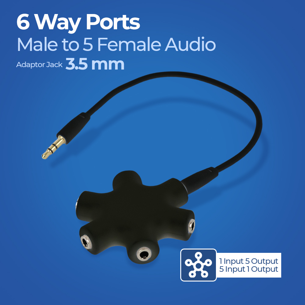 Gambar produk ALLOYSEED 6 Way Ports Male to 5 Female Audio Earphone 3.5mm Jack Splitter Adaptor - JLT108