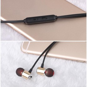 Earphone Bass Kabel Flat dengan Mic - Black - 5