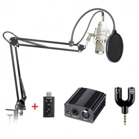 TaffSTUDIO BM-800 Paket Smule Condenser Microphone + Scissor Arm Stand + Phantom Power 48V + Sound Card + Pop Filter + Splitter - Black - 5
