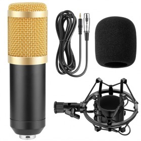 TaffSTUDIO BM-800 Paket Smule Condenser Microphone + Scissor Arm Stand + Phantom Power 48V + Sound Card + Pop Filter + Splitter - Black - 6