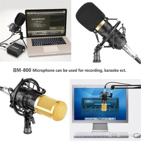 TaffSTUDIO BM-800 Paket Smule Condenser Microphone + Scissor Arm Stand + Phantom Power 48V + Sound Card + Pop Filter + Splitter - Black - 7