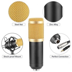TaffSTUDIO BM-800 Paket Smule Condenser Microphone + Scissor Arm Stand + Phantom Power 48V + Sound Card + Pop Filter + Splitter - Black - 8