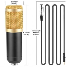 TaffSTUDIO BM-800 Paket Smule Condenser Microphone + Scissor Arm Stand + Phantom Power 48V + Sound Card + Pop Filter + Splitter - Black - 9