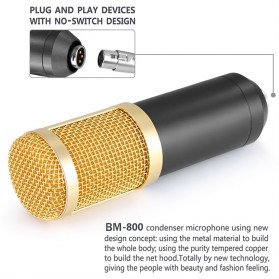 TaffSTUDIO BM-800 Paket Smule Condenser Microphone + Scissor Arm Stand + Phantom Power 48V + Sound Card + Pop Filter + Splitter - Black - 10