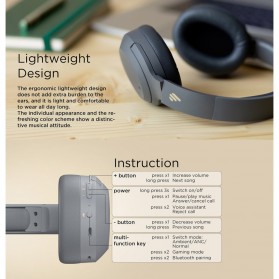 Edifier Bluetooth Headphone Headset Active Noise Cancelling - W820NB - Black - 7