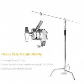 TaffSTUDIO C Light Stand Tripod Studio Lighting Photograpy 130 cm with Extension Arm - CD-50 - Silver - 2