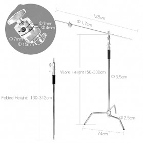 TaffSTUDIO C Light Stand Tripod Studio Lighting Photograpy 130 cm with Extension Arm - CD-50 - Silver - 8