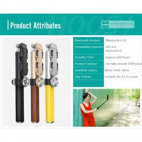 Noosy Leather Selfie Stick with Detachable Bluetooth Remote Shutter, Mini Tripod, Fisheye Lens and Wrist Strap - BR11 - Black - 4