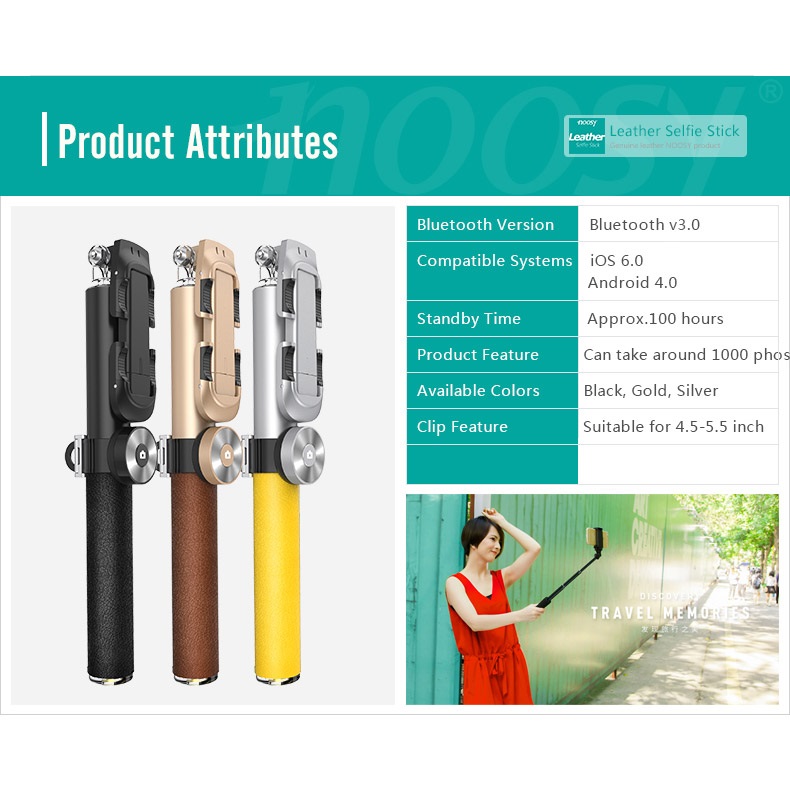 Noosy Leather Selfie Stick with Detachable Bluetooth 