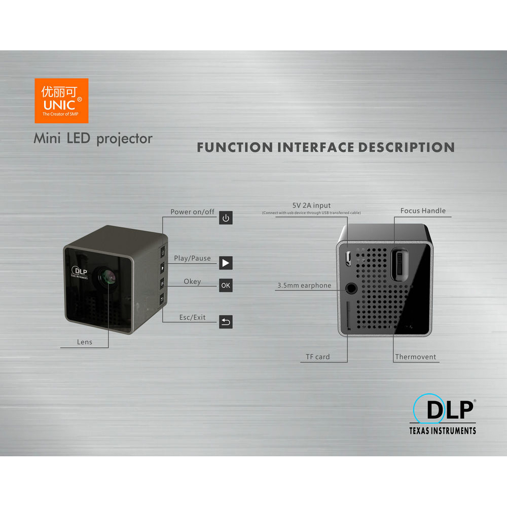 UNIC P1+ WiFi DLP Proyektor Mini 640P 