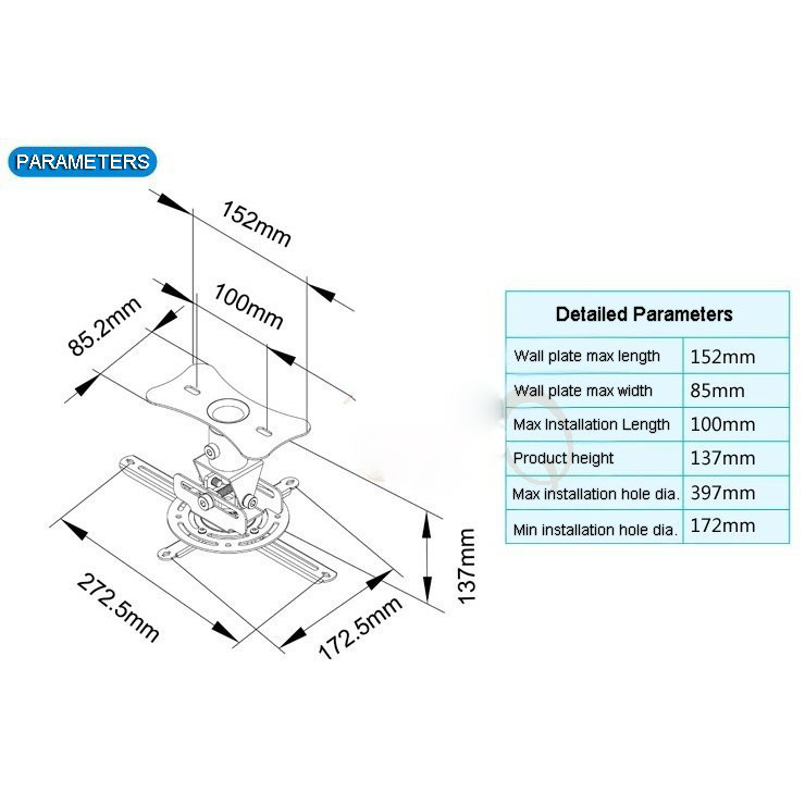 ... Bracket Gantungan Proyektor 360 Derajat 12KG - T717M - White - 2 ...