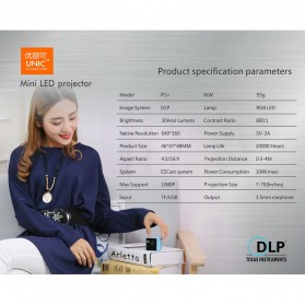 UNIC P1+ WiFi DLP Proyektor Mini 640P 30 Lumens - Black - 7