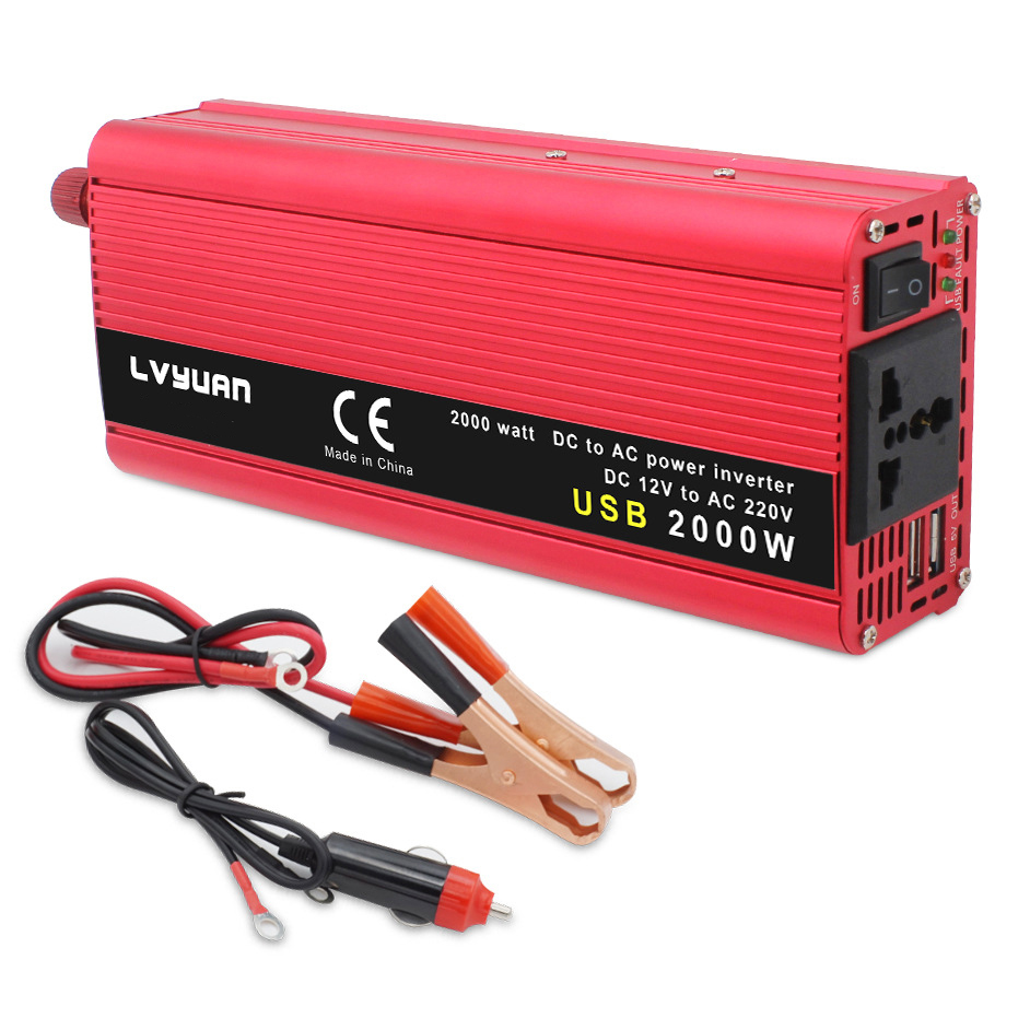 LVYUAN Car Power Inverter DC 12V to AC 220V 2000W with 2 USB Port F