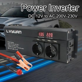 Lvyuan Car Power Inverter Modified Sine Wave LED Display DC 12 to AC 220V 2000W - LY2000 - Black