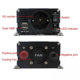 Foval Car Power Inverter DC 12V to AC 230V 1500W with 2 USB Port - F01500 - Black - 4