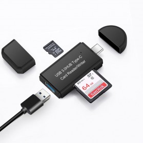 Card Reader USB Type C 3 in 1 USB 3.0 Hub Micro SD / SD Card - YC-432 - Black
