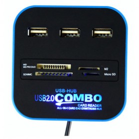 Combo Multi Card Reader + 3 USB HUB 2.0 Splitter - CK07 - Black - 3