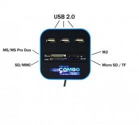 Combo Multi Card Reader + 3 USB HUB 2.0 Splitter - Black - 4