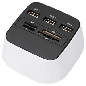 Desktop Multi Card Reader + 3 USB HUB 2.0 Splitter - Black White - 1