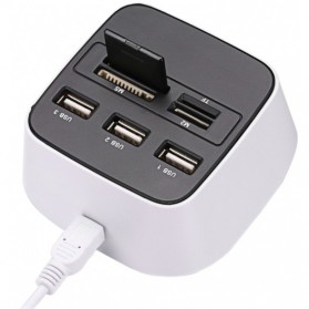 Desktop Multi Card Reader + 3 USB HUB 2.0 Splitter - Black White - 2