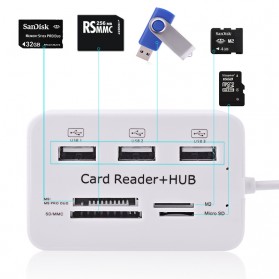KEBIDU USB Hub Combo Card Reader 3 USB 2.0/SD/TF/M2/MSDuo Port - HY-619 - White - 3