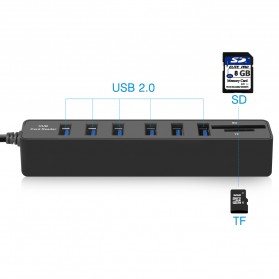 2 in 1 USB Hub 6 Port Combo Card Reader SD/TF Card - CB220602 - Black - 2