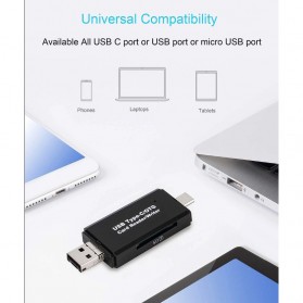 XZT Memory Card Reader OTG 3 in 1 USB Type C + USB Type A + Micro USB - YC320 - Black - 3