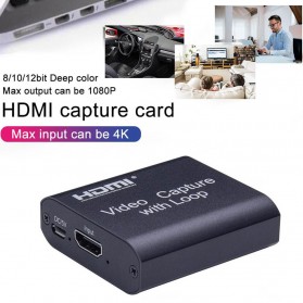 Konverter & Ekstender Video - ALLOYSEED HDMI Video Capture Card Adapter Grabber Record Box USB 2.0 4K - MS119 - Black