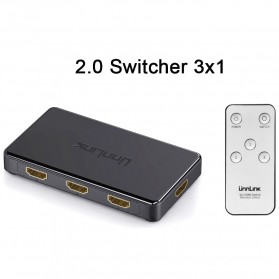 Unnlink 3 in 1 HDMI Switcher 2.0 4K 3 Port with Remote Control - 0011 - Black - 1