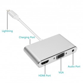Adaptor Converter Lightning to HDMI VGA with Audio Port - 7585C - Silver - 3