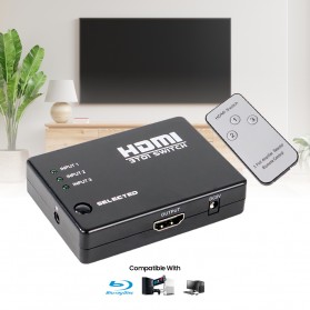 Perlinta HDMI Switch 3 Port Full HD 1080P with Remote Control - 3T01 - Black