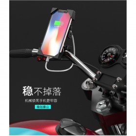 SUMOCHEPIN Smartphone Holder Sepeda Motor Rearview Mirror Version with USB Charger 2.1A - C-3 - Black - 8