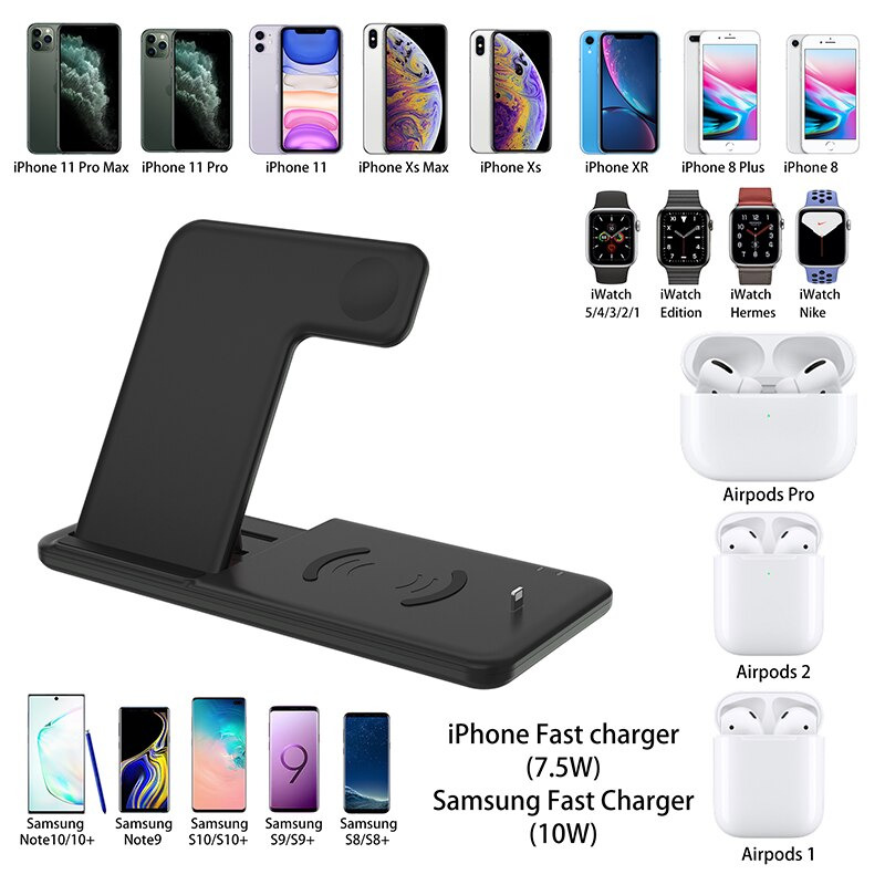 DCAE Fast Wireless Charger Dock 4 in 1 Smartphone Airpods Apple Watch - Q20  - Black - JakartaNotebook.com