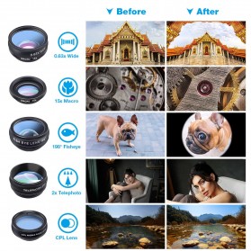 APEXEL 10 in 1 Lensa Fisheye + Macro + Wide Angle + Telephoto + Kaleidoscope + Filter Lens Kit - APL-DG10 - Black - 7