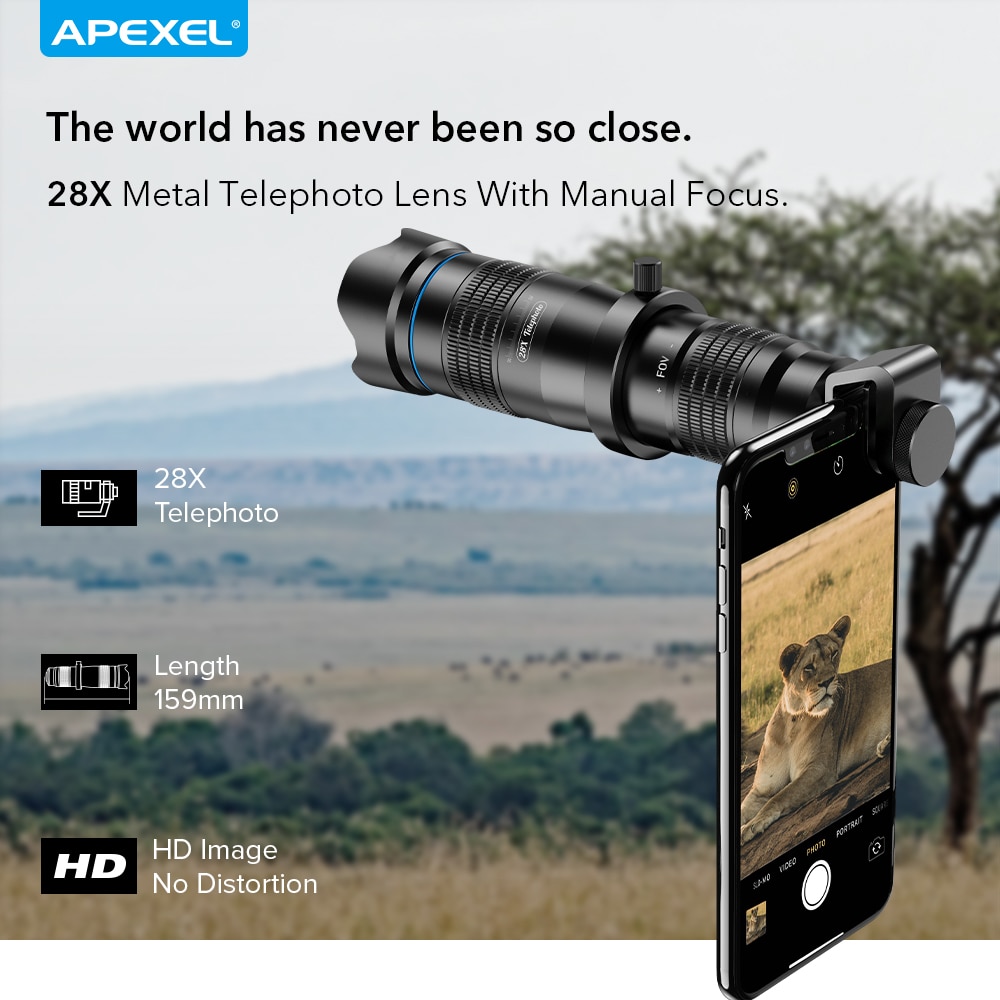 APEXEL Lensa Kamera Smartphone Telephoto HD Zoom Lens 28X - APL-JS28X - Black - 1