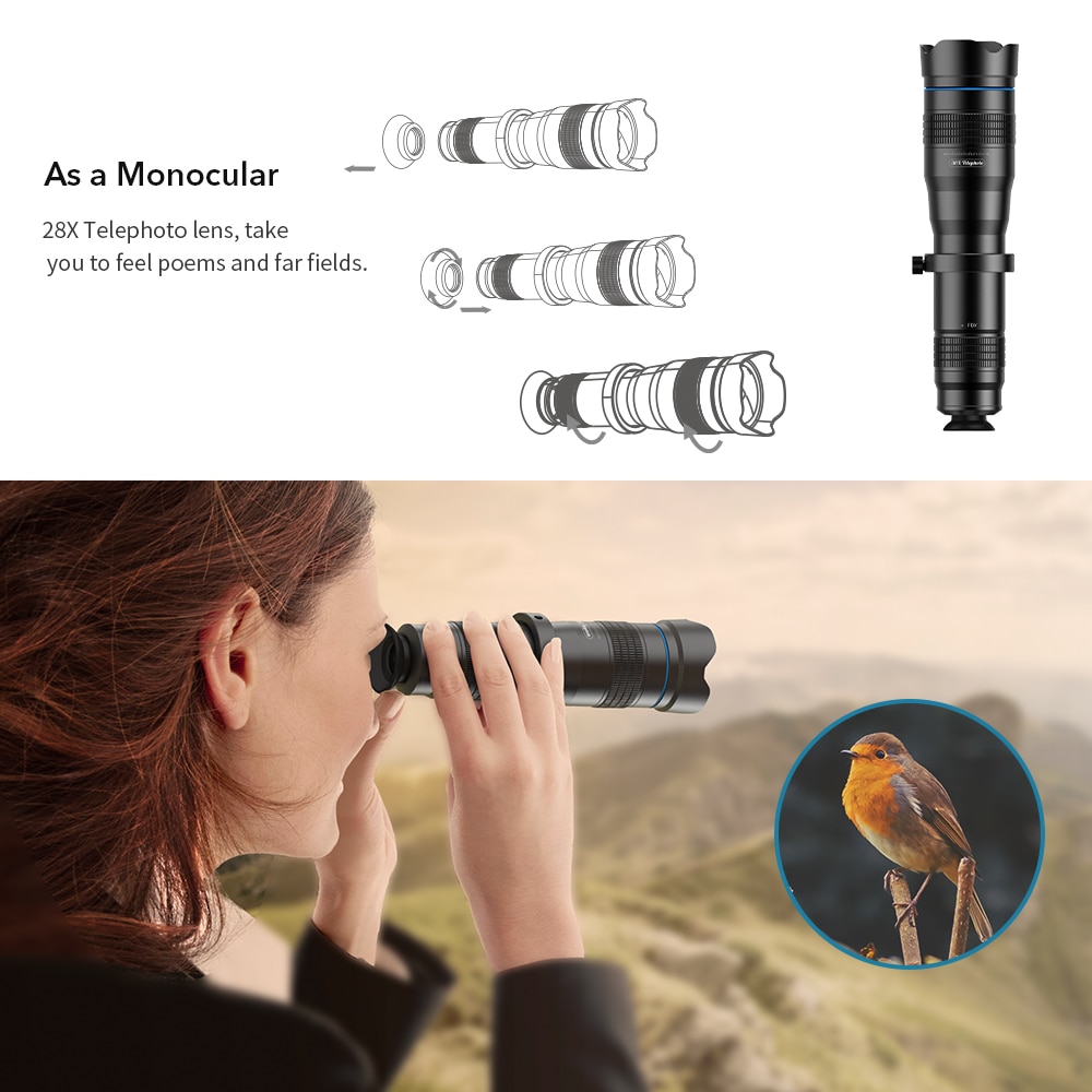 APEXEL Lensa Kamera Smartphone Telephoto HD Zoom Lens 28X - APL-JS28X - Black - 7