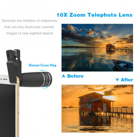 APEXEL 10 in 1 Lensa Smartphone Fisheye Macro Wide Telephoto Filter - APL-10XDG9 - Black - 4
