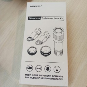 APEXEL 4 in 1 Lensa Fisheye + Macro + Wide Angle + Telephoto Lens Kit + Mini Tripod - APL-HS12DG3ZJ - Black - 8