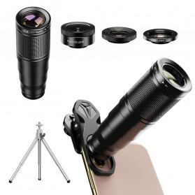 APEXEL 4 in 1 Lensa Smartphone Telephoto Wide Macro Fisheye - APL-22X105-4IN1 - Black