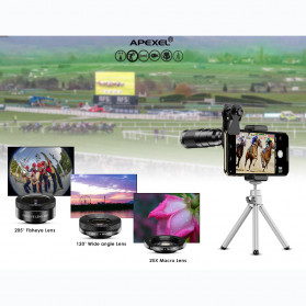 APEXEL 4 in 1 Lensa Smartphone Telephoto Wide Macro Fisheye - APL-22X105-4IN1 - Black - 2