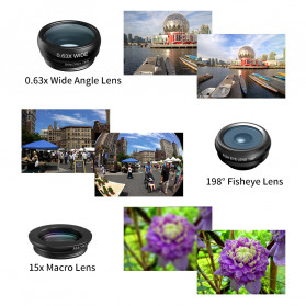 APEXEL 4 in 1 Lensa Smartphone Telephoto Wide Macro Fisheye - APL-22X105-4IN1 - Black - 3