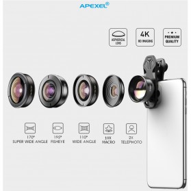 APEXEL Lensa Kamera Smartphone Universal Clip 5 in 1 Lens Kit - APL-HB5 - Black - 1