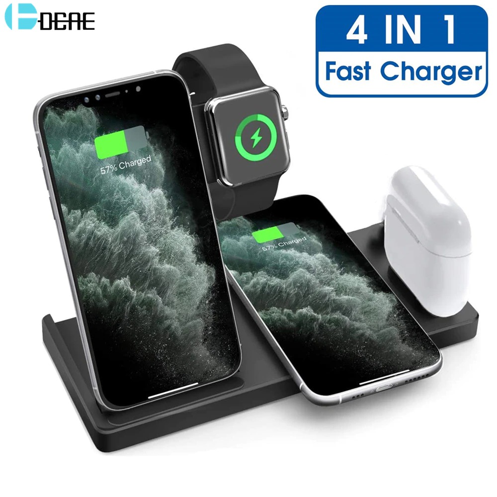 DCAE Fast Wireless Charger Dock 4 in 1 Smartphone Airpods Apple Watch - W33  - Black - JakartaNotebook.com
