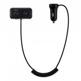 Baseus S-16 Bluetooth 5.0 Audio Receiver FM Transmitter with 2 Port USB Car Charger - CCTM-E01 - Black - 1