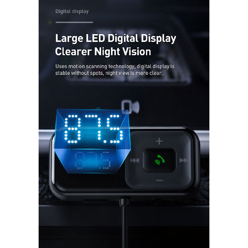Baseus S16 Bluetooth 5.0 Audio Receiver FM Transmitter with 2 Port USB Car Charger CCTME01