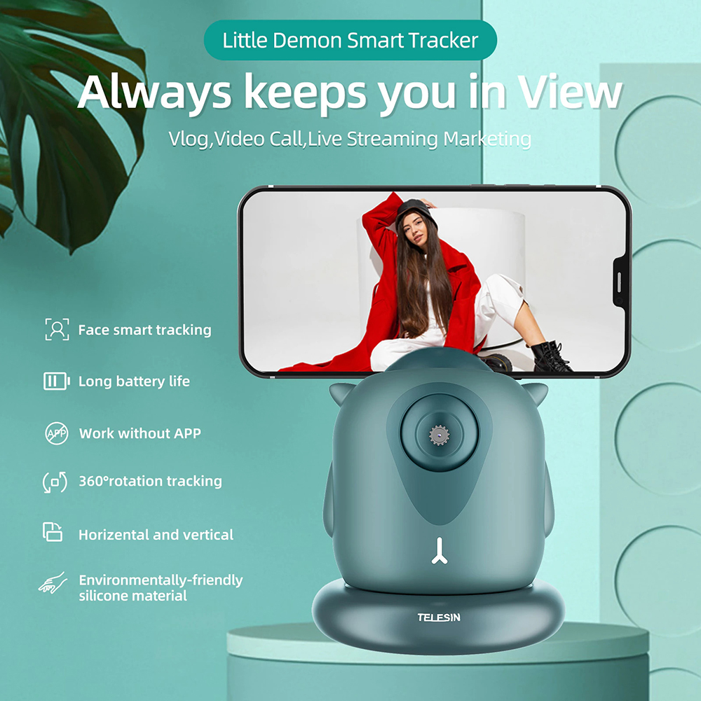 Telesin Smart Selfie Gimbal Auto Tracking Pan Tilt 360 Rotation TE