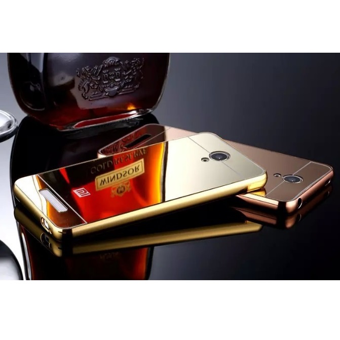 Aluminium Bumper with Mirror Back Cover for Xiaomi Redmi Note 2 Black 2 .